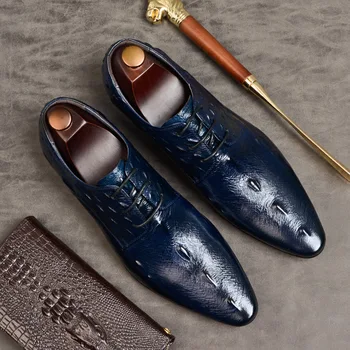 

Plus Size Men's Shoes Leather Lace-up Business Dress Pointed Toe Crocodile Pattern Printed Men's Business Dress Shoes Male