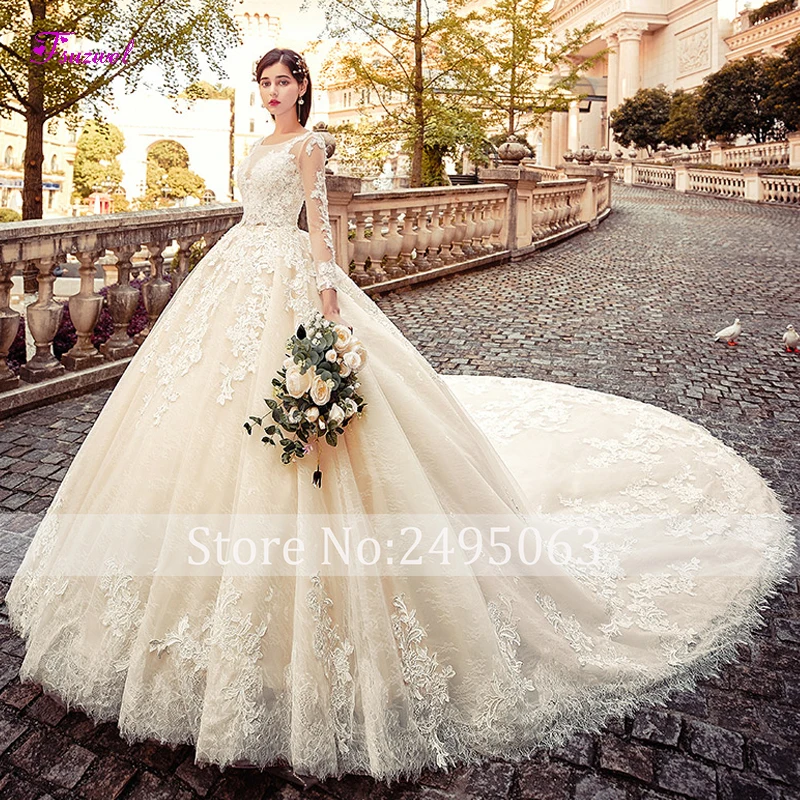 Fsuzwel романтическое бальное платье с длинным рукавом и овальным вырезом, свадебное платье, с аппликацией в виде часовни, винтажное свадебное платье с бисером, большие размеры
