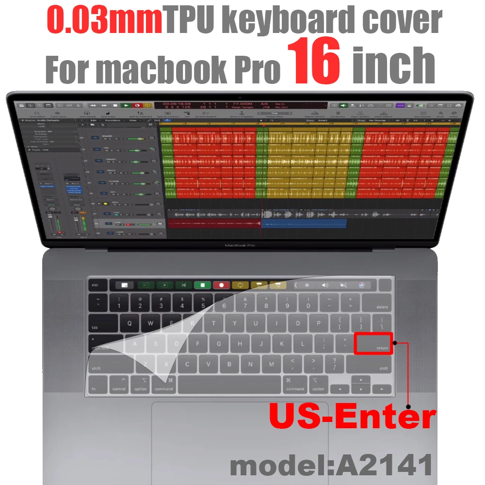 Защитная пленка для клавиатуры macbook pro 16 из ТПУ, новинка macbook pro, 16 дюймов, A2141, чехол для клавиатуры 0,03 мм, прозрачная крышка для клавиатуры - Цвет: pro16 A2141-US-KEY