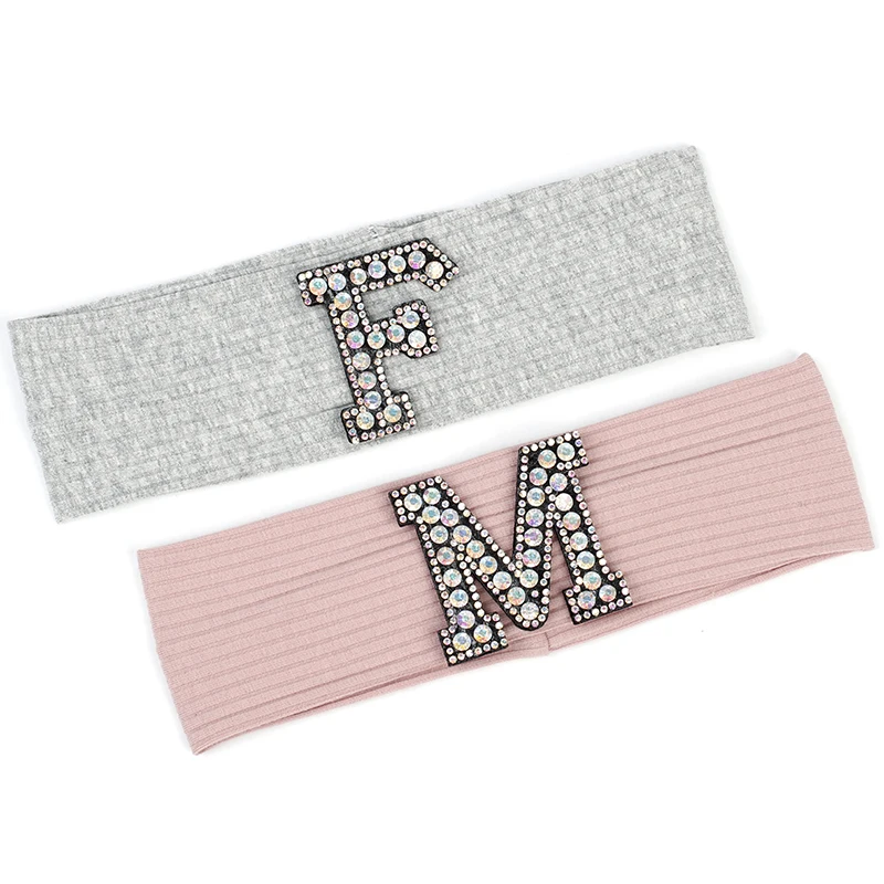 

New Women Headwear AB Crystal Rhinestone Letter Hairband Cotton Ribbed Headband for Girls Head Wrap Hair Accessories