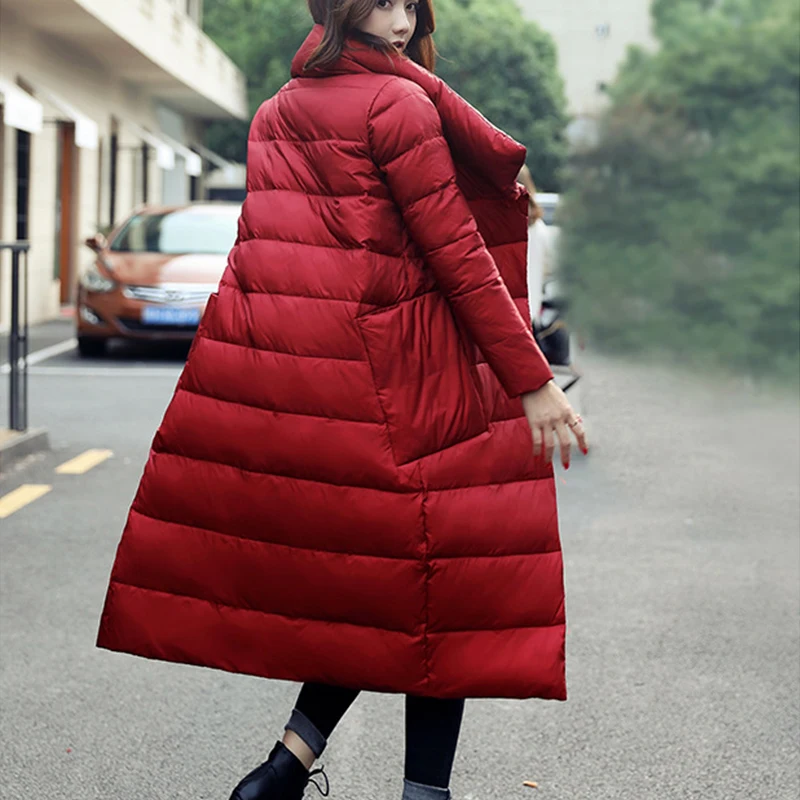 Новая Корейская версия Милая элегантная длинная куртка зимняя с воротником-стойкой женский толстый теплый большой карман пальто плюс размер S-2XL CC772