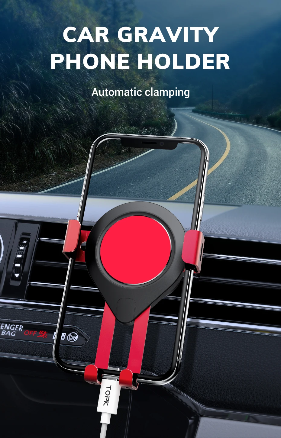 TOPK D17 алюминиевый сплав Gravity Air Vent Автомобильный держатель для телефона для iPhone 11 Pro Xs Max Xiaomi huawei samsung мобильный телефон Hol
