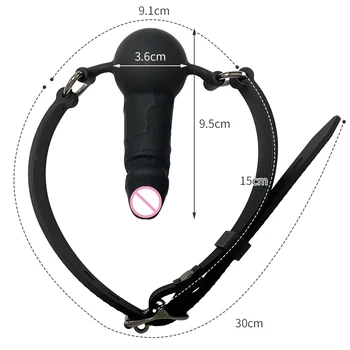 Dildo Gag Adjustable Silicone Lockable Ball for BDSM Games Penis Mouth Gag SM Cock Adult Sex Toys Harness Bondage Restraints 6