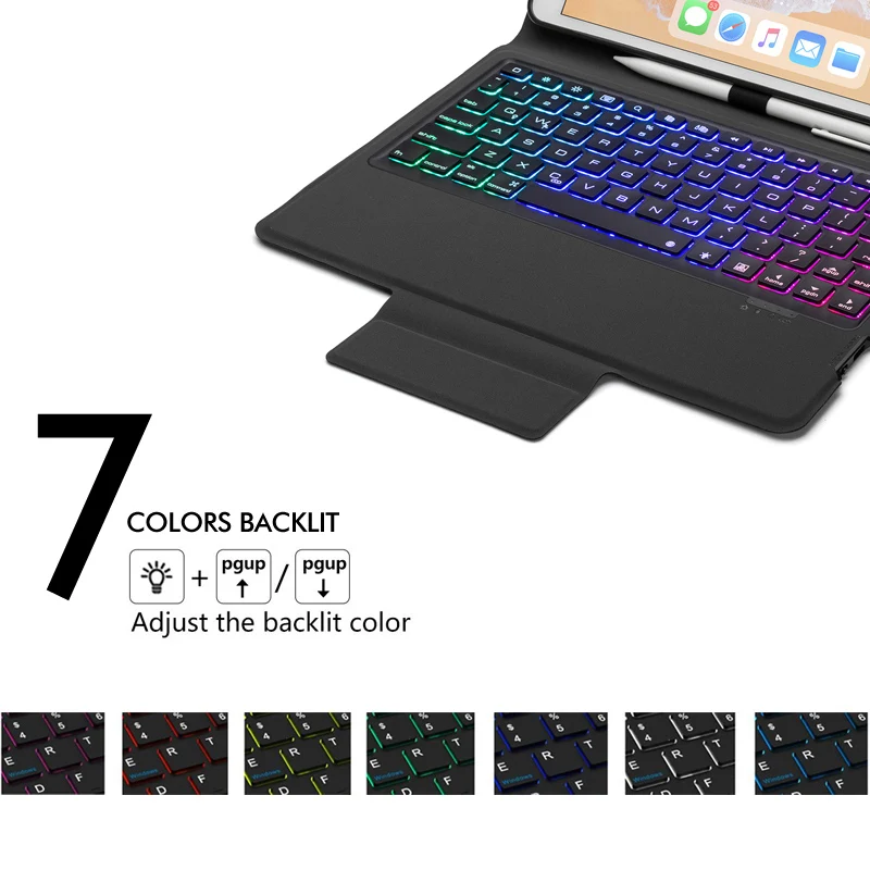 [Новинка] Bluetooth беспроводная клавиатура для нового iPad 10,", 7 цветов подсветки+ Премиум Тонкий кожаный чехол+ все в одном дизайне