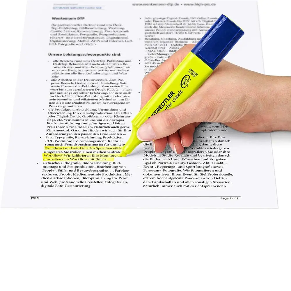 1pcs STAEDTLER 364 Color Highlighter Pen 1-5mm Classic Art Marker Spot Liner Highlight Paper Fax Drawing A6110