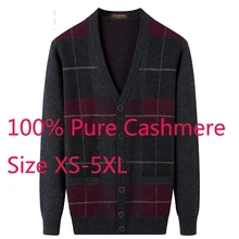 Новинка, кардиган, чистый кашемир, Осень-зима, Повседневный, компьютерная вязка, v-образный вырез, в клетку, высокое качество, плюс размер XS S MLXL2XL3XL4XL 5XL