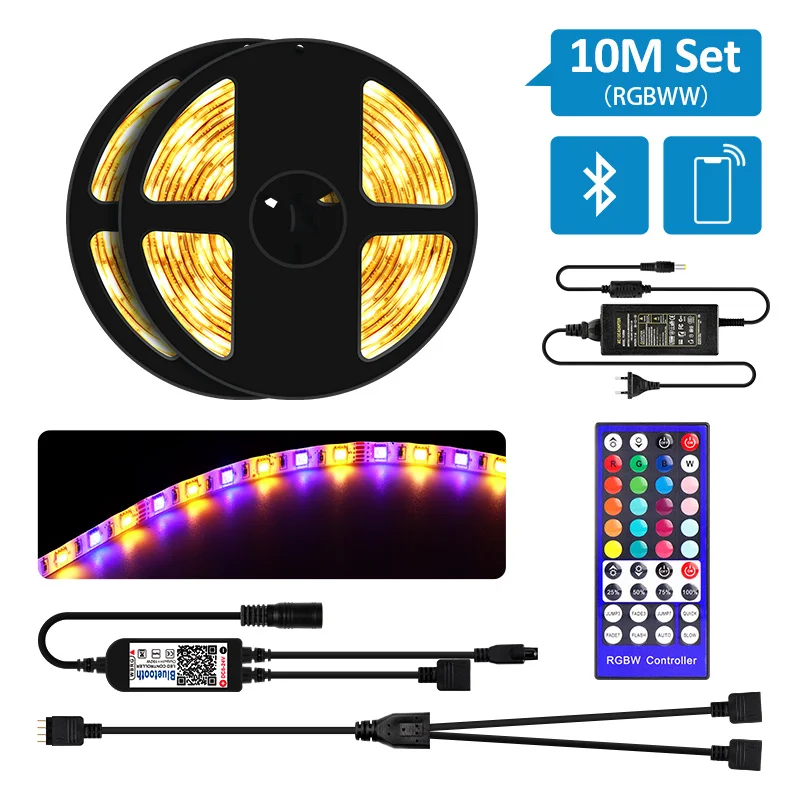 10M RGBWW Set 5 м 10 м RGB RGBW RGBWW светодиодный светильник Bluetooth APP 24Key 40Key пульт дистанционного управления набор гибкий RGB светодиодный ленточный адаптер 12В - Испускаемый цвет: 10M RGBWW Set