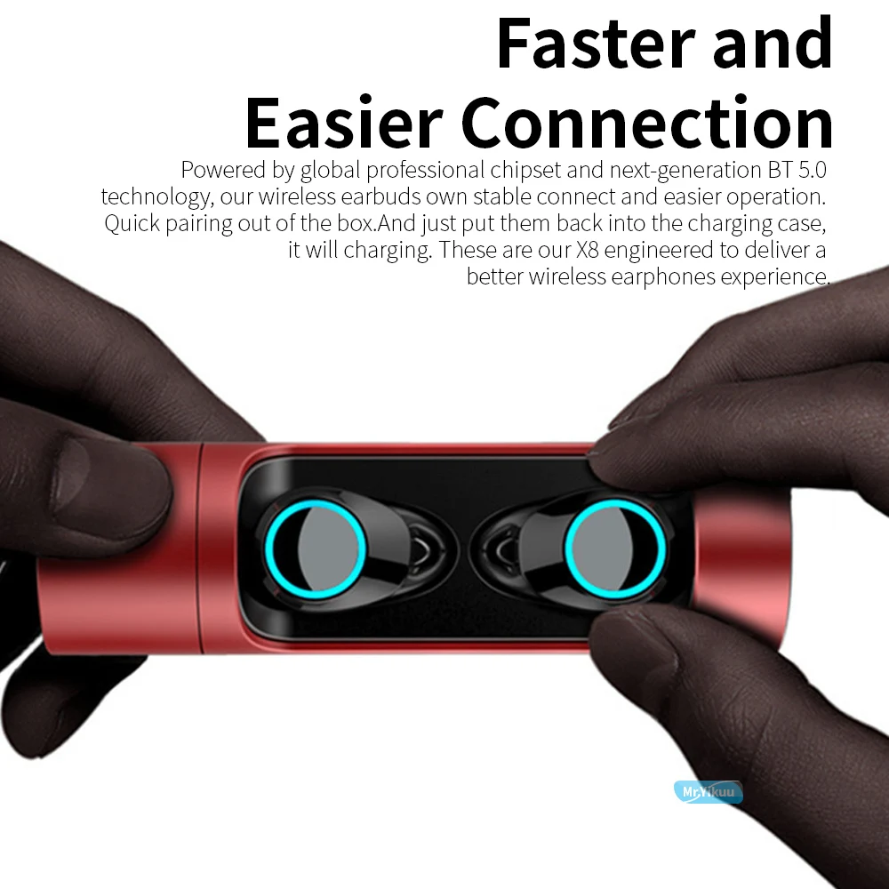 Bluetooth 5,0 наушники с глубоким басом, беспроводные наушники, бинауральные звонки, наушники с 1000 мАч зарядным устройством для iOS и Android телефонов