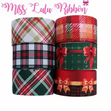16 мм-75 мм Рождественская серия банты зеленый красный напечатанный корсаж/лента для волос DIY банты подарочная упаковка 50 ярдов/рулон