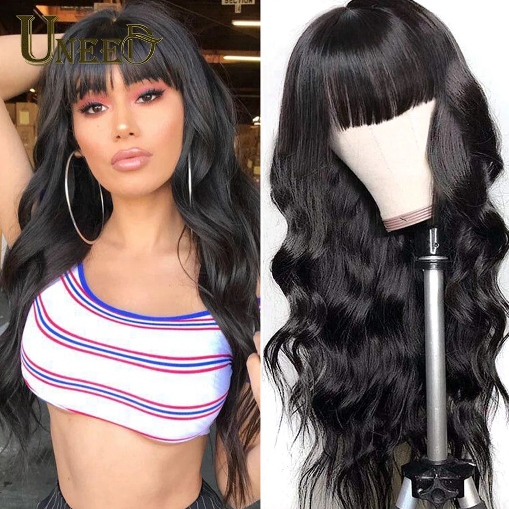 Body Wave Wig With Bangs Full Machine Made Wig Body Wave Wigs Peruvian