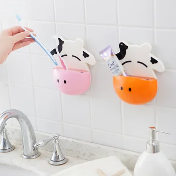 

2020 new cartoon cow powerful suction cup toothbrush holder household bathroom multi-functional toothbrush holder