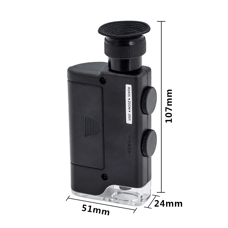 Mini Handheld Microscope 200X-240X Portable Microscope with LED Light UV Lamp Loupe Zoom Magnifier Wide Angle Jewelry Microscope