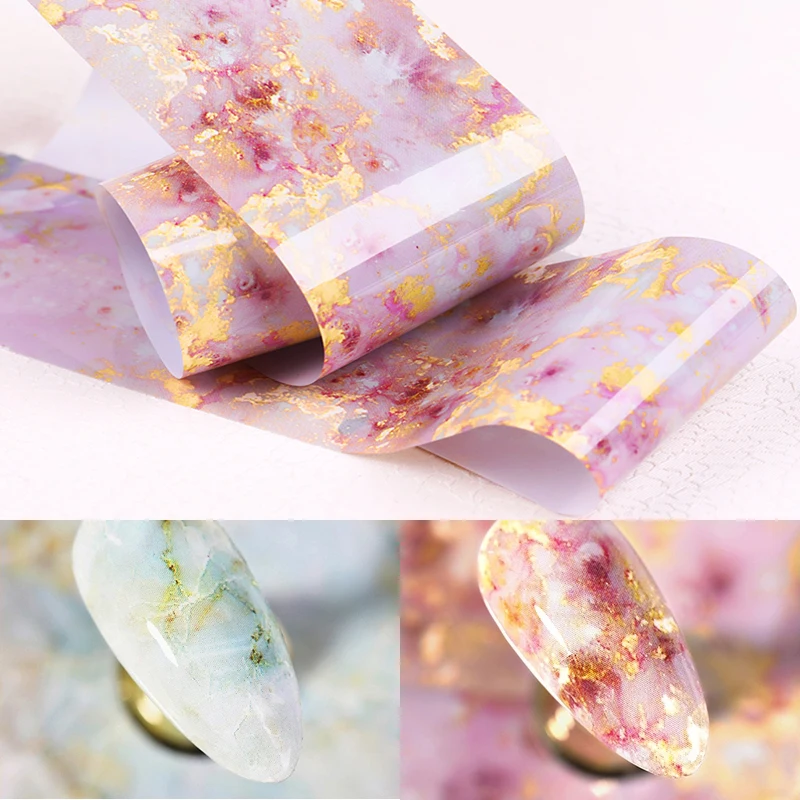2 Rolls Nail Foils Marble Pattern Blue Pink Flower Art Transfer Sticker Decals Summer Simple DIY Tips Decoration | Красота и здоровье