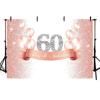 

Customized Birthday 60th happy birthday party backdrop for photography pink gold gliiter background for photo booth studio air b