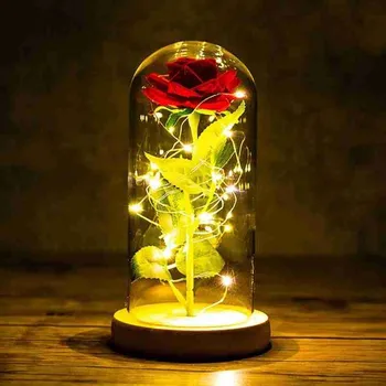 

LED Light Forever Flower Set Eternal Rose In Box Beauty And The Beast Rose In glass Dome Valentines Day Mother's Day Gifts