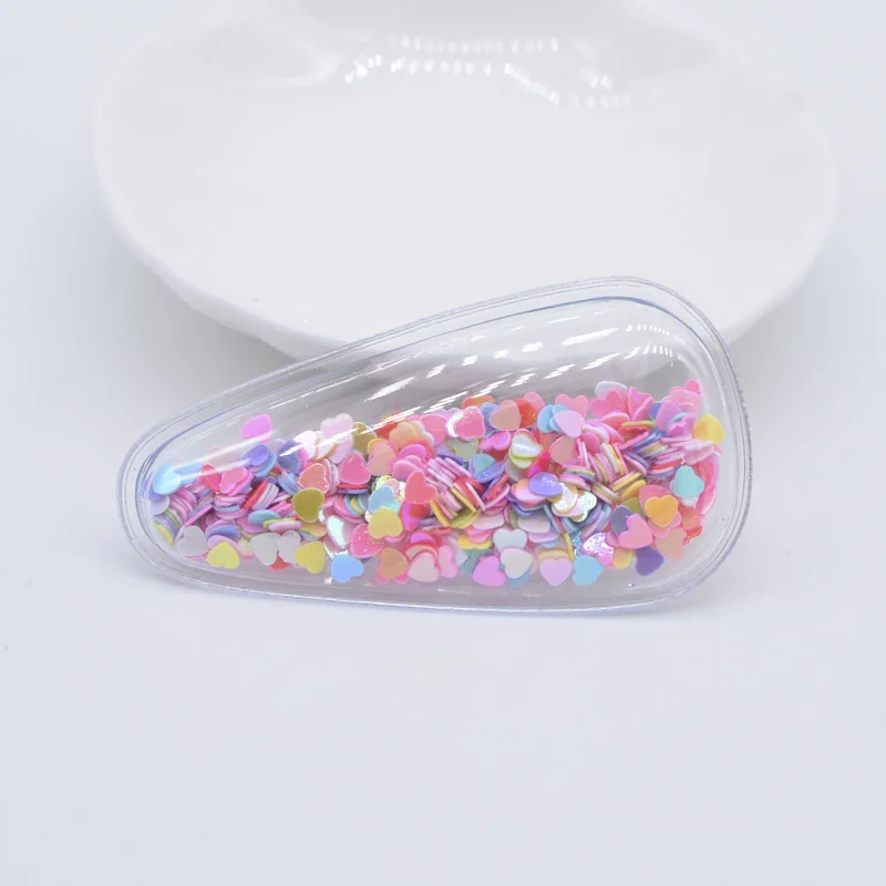 20Pcs PVC Filling Shakers Sequins Applique Snap Clip Covers have Slit for DIY Baby Headwear Hair BB Clips Decor Accessories P37 