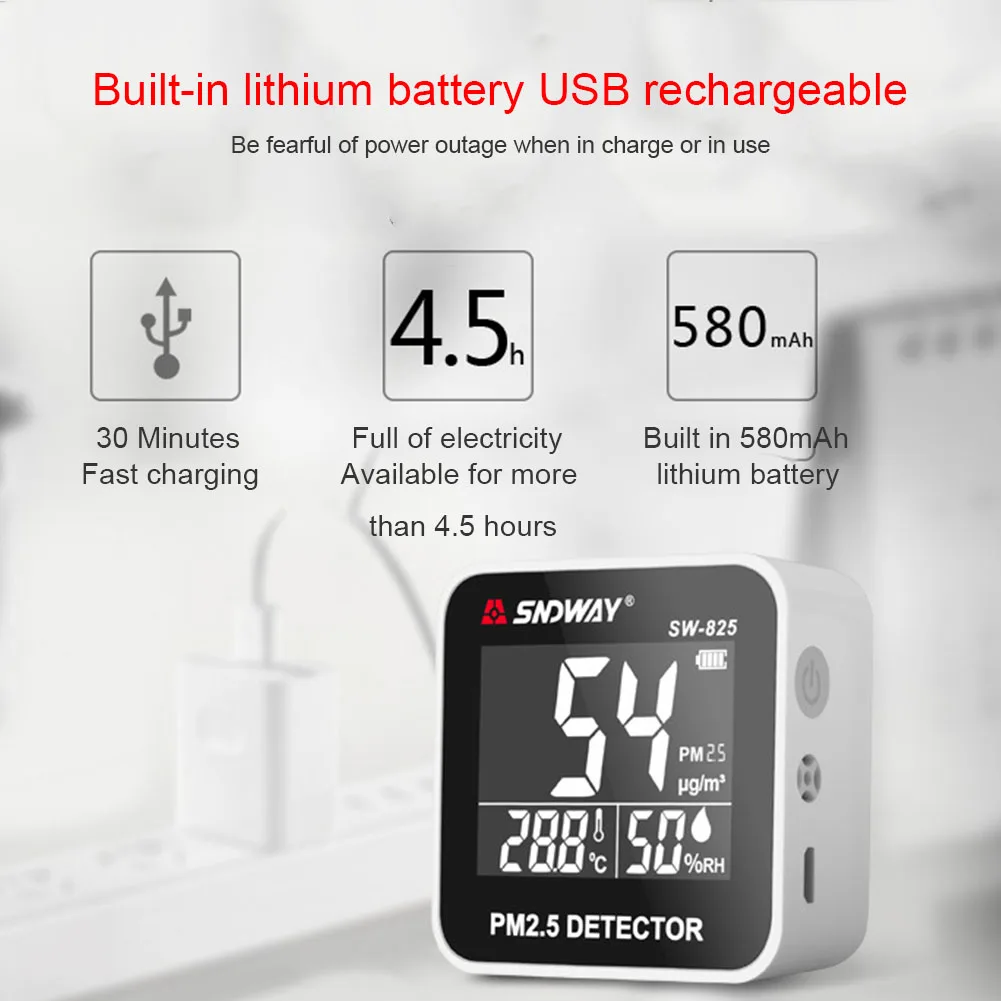 Air Mouse USB Перезаряжаемые PM2.5 Ручной мини Haze детектор Портативный измерения частиц Сенсор сигнализации Функция рабочего квадратный точное