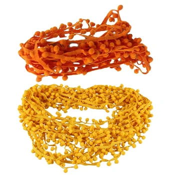 

Promotion! 2 Strip 20 Yard 10MM PomPom Trim Ball Fringe Ribbon DIY Sewing Accessory Lace, Orange & Yellow