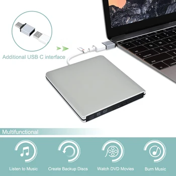 

External DVD CD Drive Portable Ultra-thin Aluminum Alloy USB 3.0 Rewriter Burners High Speed Data Transfer for Laptop PC LHB99