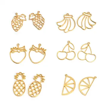 

Zinc Alloy Open Back Bezel Pendants For Resin Gold Multishape Grape Banana Fruit Charms For DIY Handmade Jewelry Making, 5 PCs
