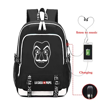 

La casa de papel Children Backpack School Bags For Boy Girls School Backpack Kids Book Bag USB Charging SchoolBag Gift