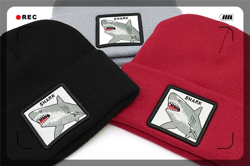 Теплая Шапка Акула с изображением животного, теплая зимняя шапка, Серая шапка с изображением акулы, зимняя мужская шапка с логотипом животного