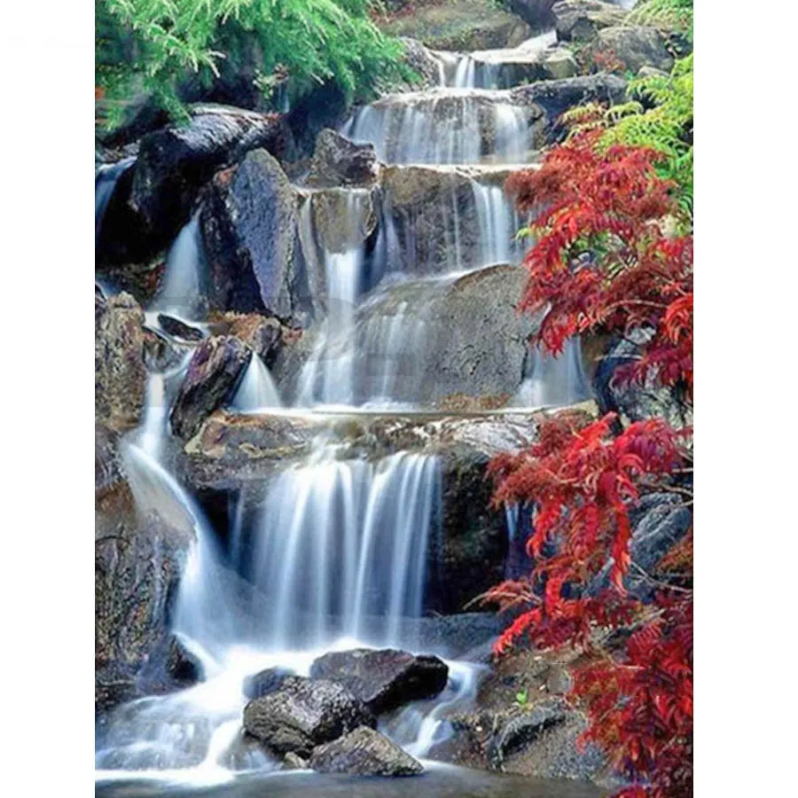 Waterfall scenery full round square diamond embroidery 5d Diy diamond painting stitch cross mosaic picture rhinestones decor