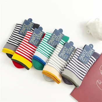 

New Striped Patterned Funny Short Socks Women Cool Cotton Harajuku Socks Female Fashion Colored Happy Sock