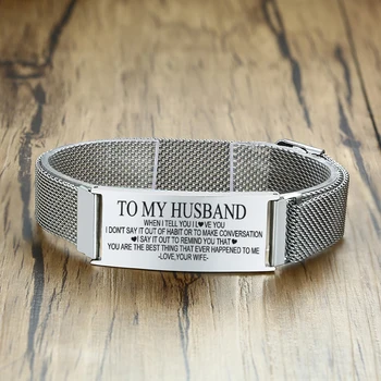 

Vnox Length Adjustable Personalized TO MY HUSBAND Stainless Steel Mesh Bracelet Men Jewelry
