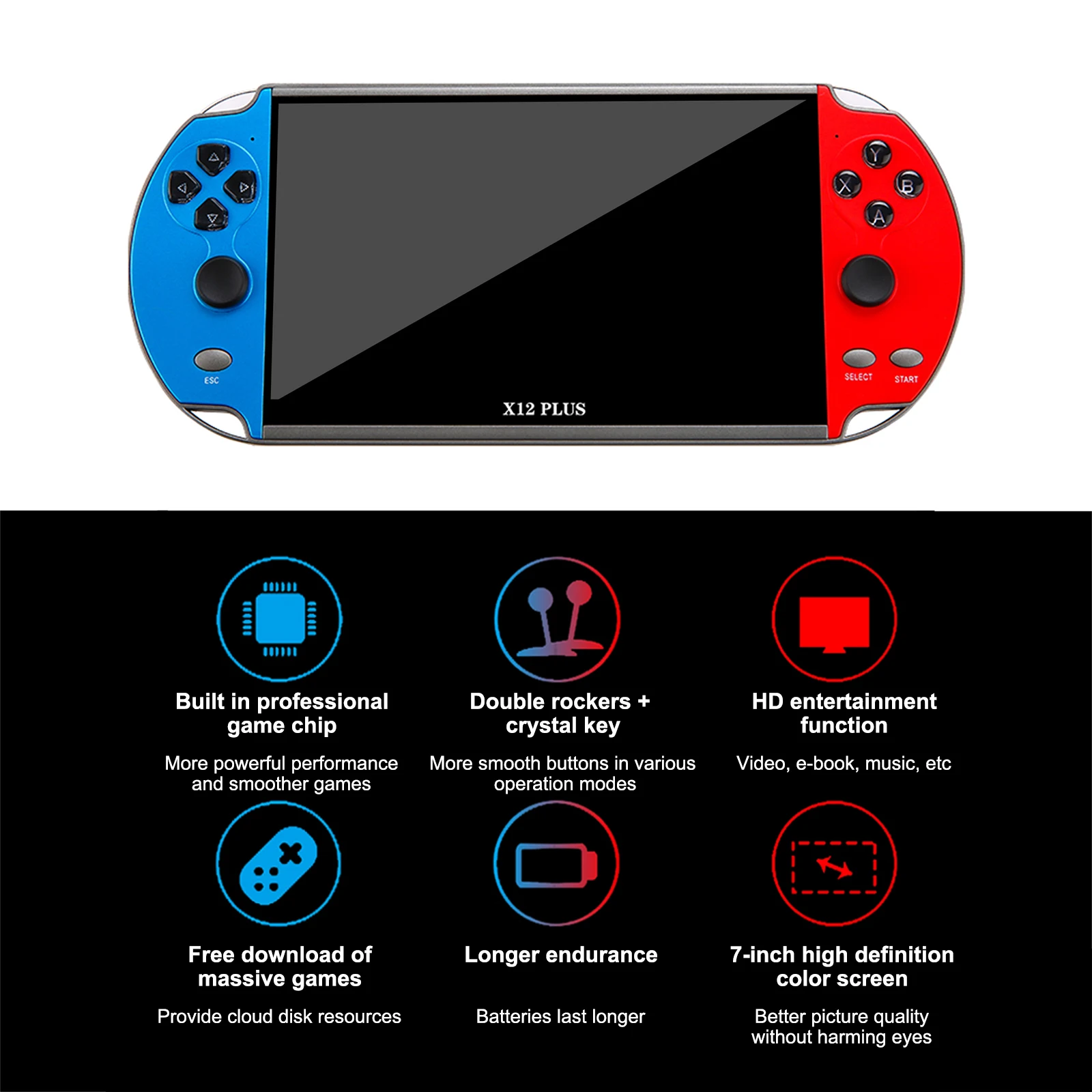 Игровая консоль X12 Plus 7 дюймов 16 ГБ 1000 игр | Электроника