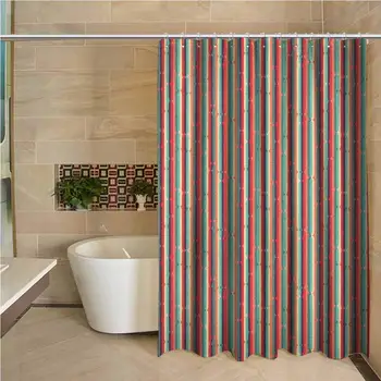 

Stripes Waterproof and colorful shower curtain Retro Inspirations with Many Colors Abstract Lines Antique Pattern Sixties Motifs