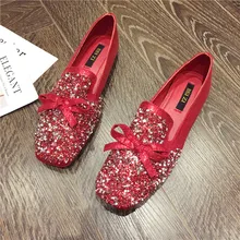 Flat shoes 2020 spring wild sequin bow show wo clothes bridesmaid toasting shoes