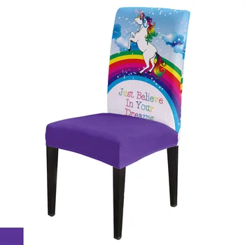 

Cartoon Unicorn Rainbow Spandex Elastic Dining Chair Slipcover Removable Kitchen Seat Case Stretch Chair Cover for Banquet