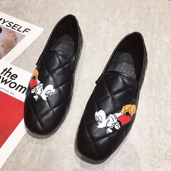 

Leather handmade women's shoes 2020 spring loafers new Mickey Square head flats fashion retro grandma shoes female