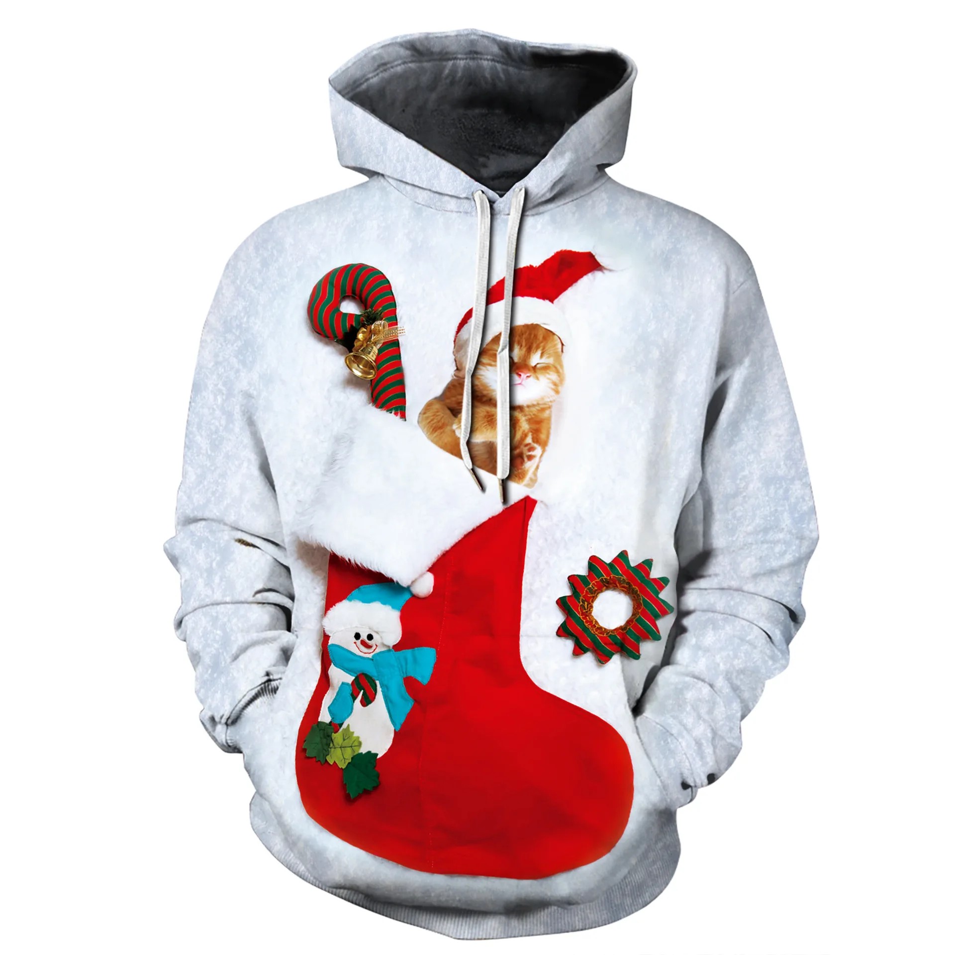 3D для женщин и мужчин толстовки 5XLPlus Размер женские снеговик мультфильм печатных длинный рукав Толстовка Повседневная Рождественская одежда с капюшоном - Цвет: QYXH85