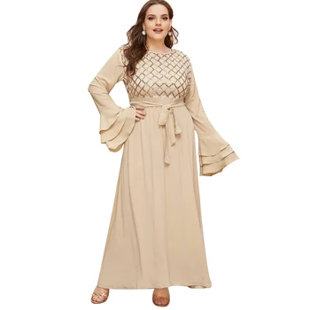 

Women Sequins Long Dress Abaya Dubai Chiffon Kaftan Turkish Jilbab Muslim Plus Size Maxi Robe Party Gown Caftan Ramadan Islamic