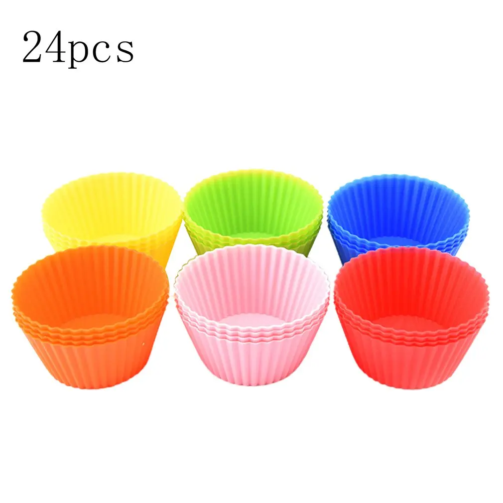 24pcs торт чашки силиконовая форма для маффинов Круглый 7 см кекса 6 цветов 24