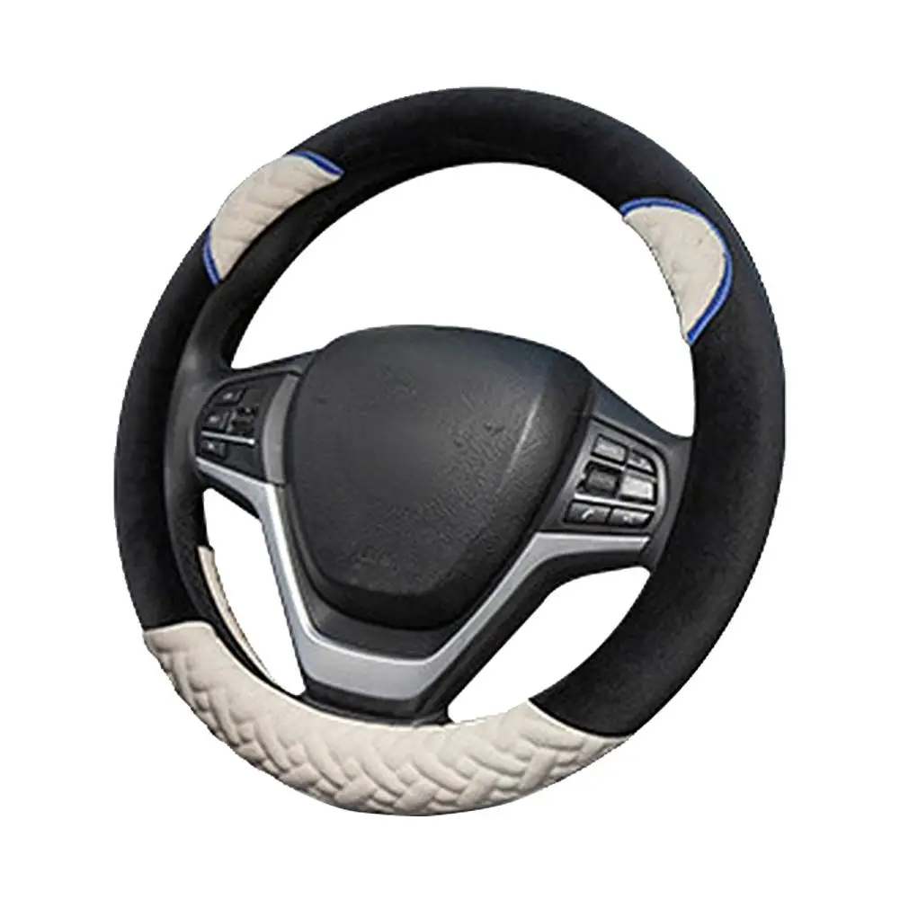 Beige 38 см/15 дюймов Чехол рулевого колеса автомобиля мультфильм мягкий удобный D-type Лен углеродного волокна кожа Руль Обложка - Название цвета: Beige