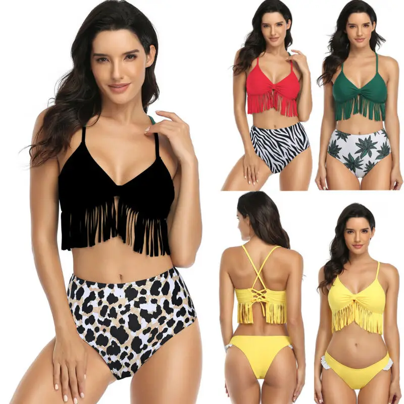 Tassel Bikini 2020 Summer Women Push Up Padded Bras Long Tassel Swimwear For Women Solid Yellow Black Swimsuit Lady Bathing Suit Tassel Bikini 2020 Summer Women Push Up Padded Bras Long Tassel Swimwear For Women Solid Yellow Black Swimsuit Lady Bathing Suit
