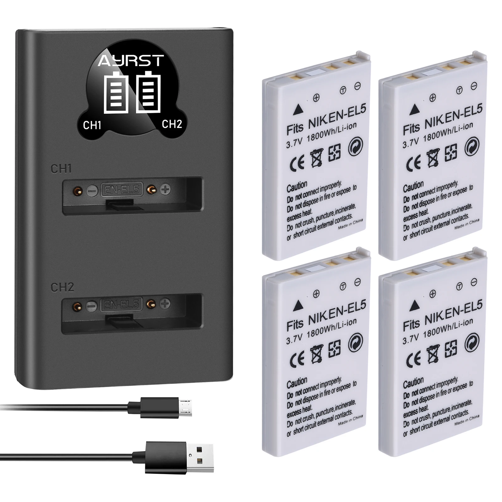 1800Mah En-El5 Enel5 Batterie Fotocamera + Caricatore Doppio Usb Akku Per Fotocamera Nikon Coolpix P80 P90 P100 P500 P510 P520 P530 P5000