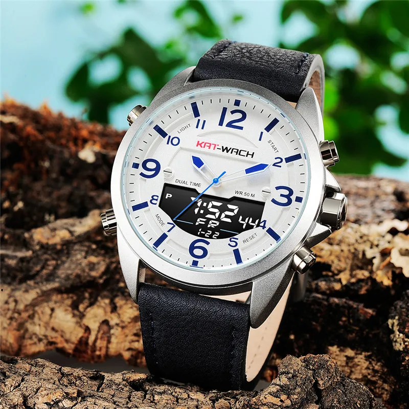 KAT-WACH брендовые модные мужские часы водонепроницаемые кожаные ...
