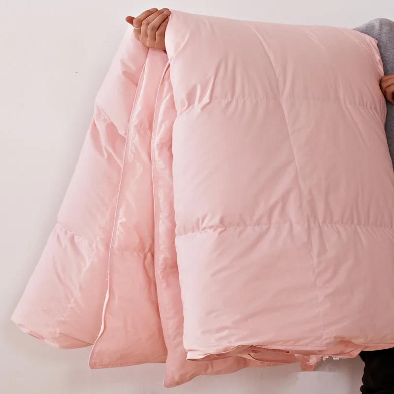 Розовое пуховое одеяло, плотное зимнее одеяло, хлопок, Белый гусь/утиный пух, наполнитель, Королевский размер, стеганое одеяло, пуховое одеяло
