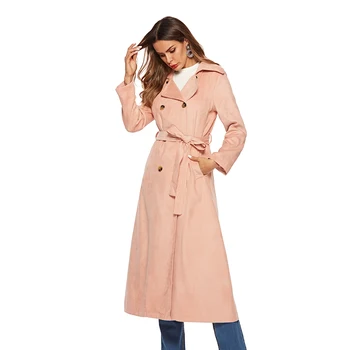 

KAYOULAI Women Loat Women Long Corduroy Coat Fashion Overcoat With Belt Solid Pink Overcoat Jacket Ropa Mujer
