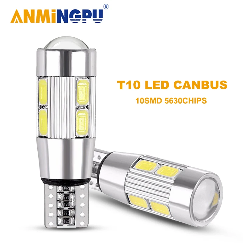 

ANMINGPU 2X Signal Lamp T10 W5W Led Bulb Error Free 10SMD 5630Chips W5W Canbus T10 Led Auto Wedge Door Light Reading Lights 12V