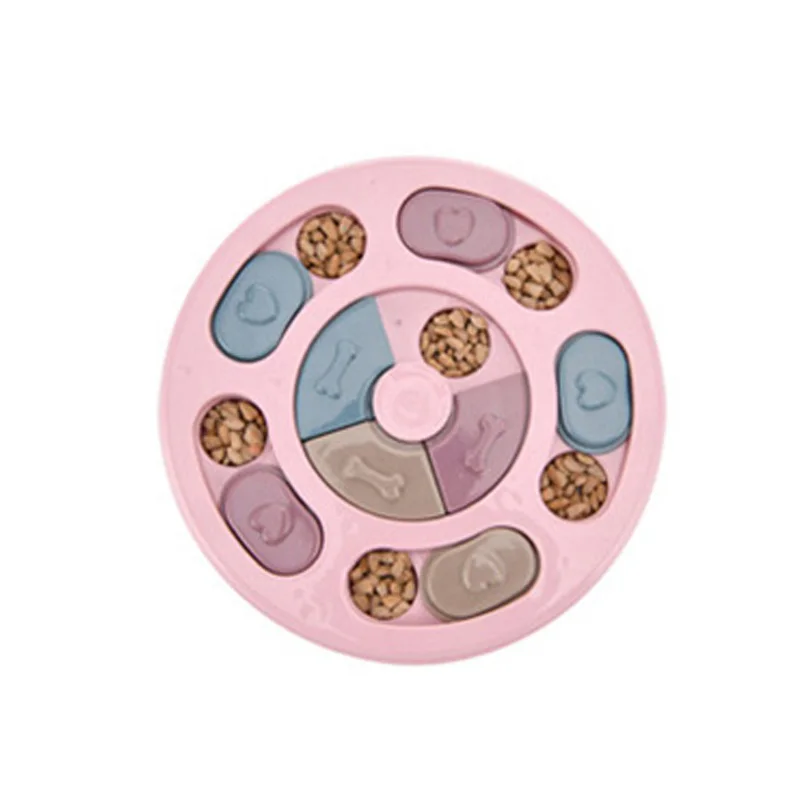 Round Pink Новинка, миска для собак, вращающаяся на стол, медленная кормушка для щенков, диспенсер для еды, пластик, не задыхается, блюдо для кормления домашних животных, головоломка, обучающие игрушки для собак - Цвет: Round Pink