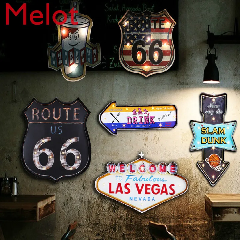 American Retro Wall Mural Cafe Bar Pendant Lamp LED Coffee Lights Decoration Accessories Vintage Tin Sign Home Decor | Дом и сад
