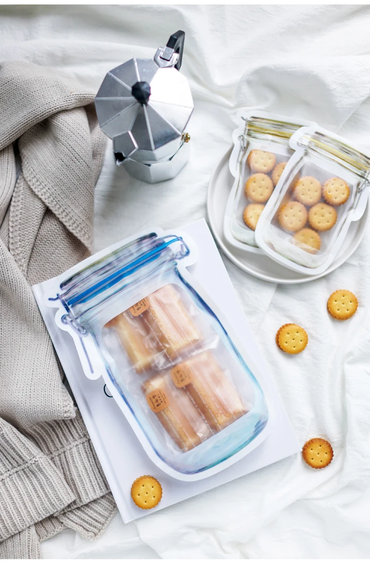 Mason Jar сумки на молнии для хранения Снэк Сэндвич Многоразовые герметичные пакеты для хранения продуктов герметичные пакеты для путешествий кемпинга