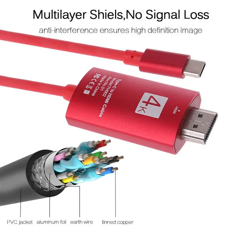 4K USB 3,1 USB-C type C к HDMI кабель HDTV hdmi адаптер для lenovo ThinkPad X1 MacBook Pro samsung S8 S9 NOTE8