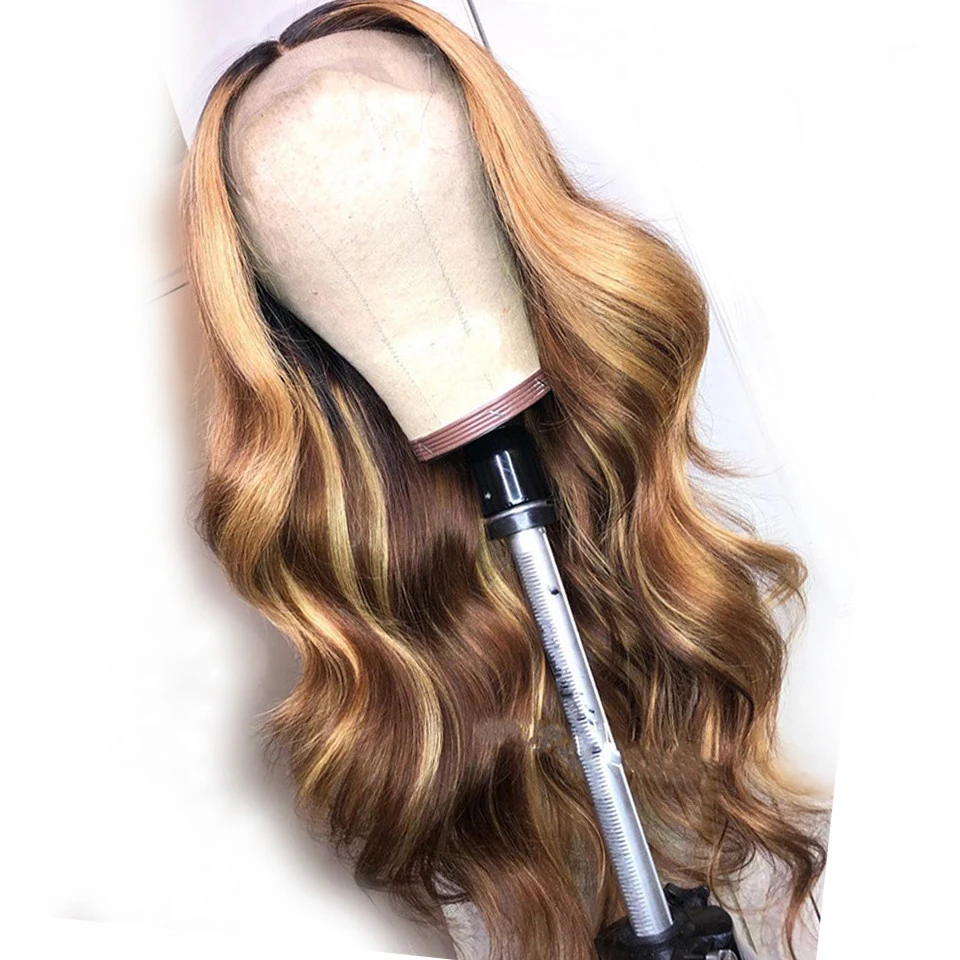 Honey Blonde Highlighted Wigs 13x4 Ombre Brown Body Wave Lace Front Human Hair Wig Silk Base Lace Frontal Malaysian Silk Top Wig