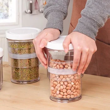 

PP Storage Container Sealed Can Telescopic Jar Coffee Beans Non Slip Moisture-proof Easy Clean Fresh Preservation Vacuum